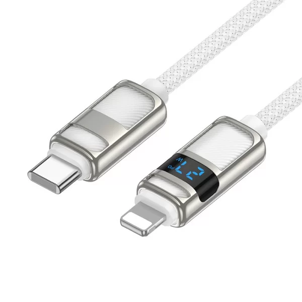 Cablu Hoco U137 Line PD charging data cable with display iP [White]